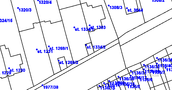 Parcela st. 1334/2 v KÚ Slaný, Katastrální mapa