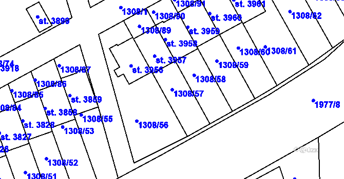 Parcela st. 1308/57 v KÚ Slaný, Katastrální mapa