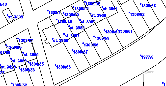 Parcela st. 1308/58 v KÚ Slaný, Katastrální mapa