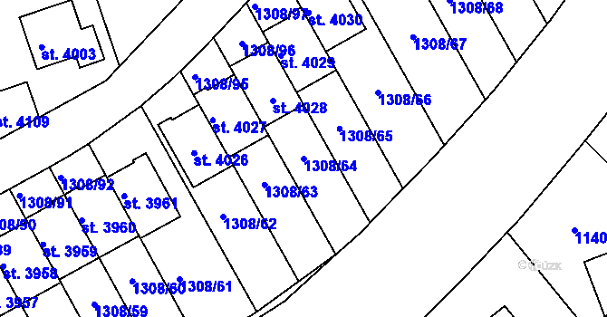Parcela st. 1308/64 v KÚ Slaný, Katastrální mapa