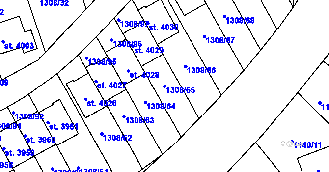 Parcela st. 1308/65 v KÚ Slaný, Katastrální mapa