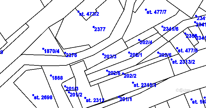 Parcela st. 202/3 v KÚ Slaný, Katastrální mapa