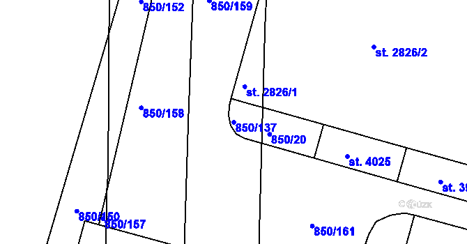 Parcela st. 850/137 v KÚ Slaný, Katastrální mapa