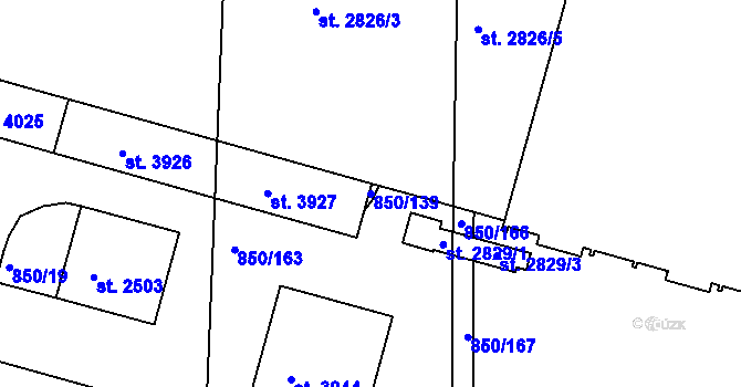 Parcela st. 850/139 v KÚ Slaný, Katastrální mapa