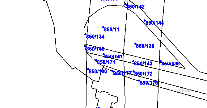 Parcela st. 850/141 v KÚ Slaný, Katastrální mapa