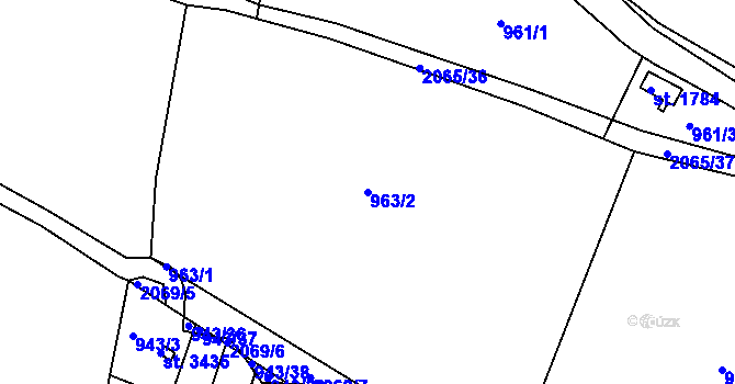 Parcela st. 963/2 v KÚ Slaný, Katastrální mapa