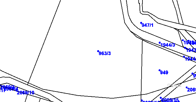 Parcela st. 963/3 v KÚ Slaný, Katastrální mapa