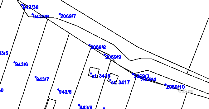 Parcela st. 2069/9 v KÚ Slaný, Katastrální mapa