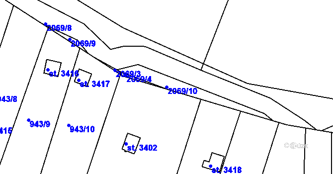 Parcela st. 2069/10 v KÚ Slaný, Katastrální mapa
