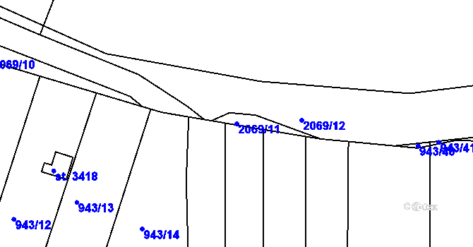 Parcela st. 2069/11 v KÚ Slaný, Katastrální mapa