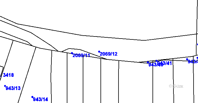 Parcela st. 2069/12 v KÚ Slaný, Katastrální mapa