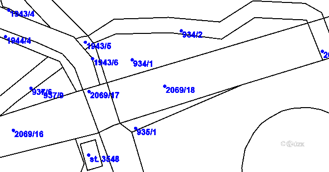 Parcela st. 2069/18 v KÚ Slaný, Katastrální mapa