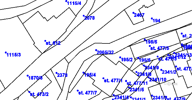 Parcela st. 2065/32 v KÚ Slaný, Katastrální mapa