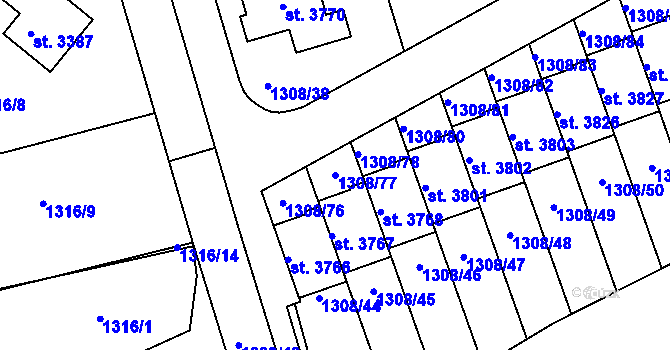 Parcela st. 1308/77 v KÚ Slaný, Katastrální mapa