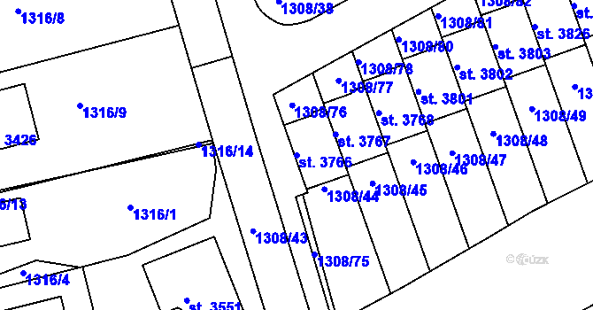 Parcela st. 3766 v KÚ Slaný, Katastrální mapa
