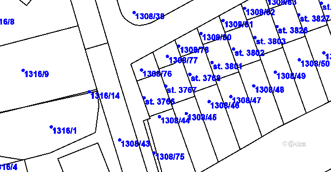 Parcela st. 3767 v KÚ Slaný, Katastrální mapa