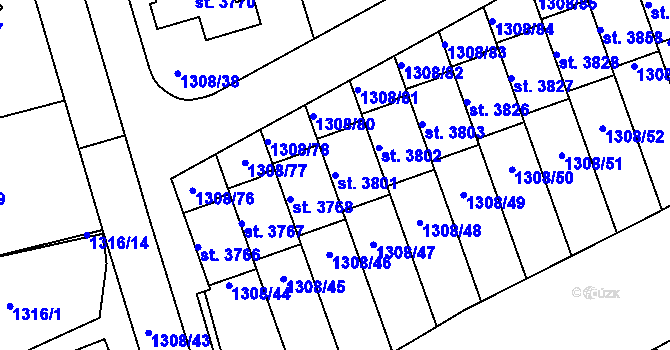 Parcela st. 3801 v KÚ Slaný, Katastrální mapa