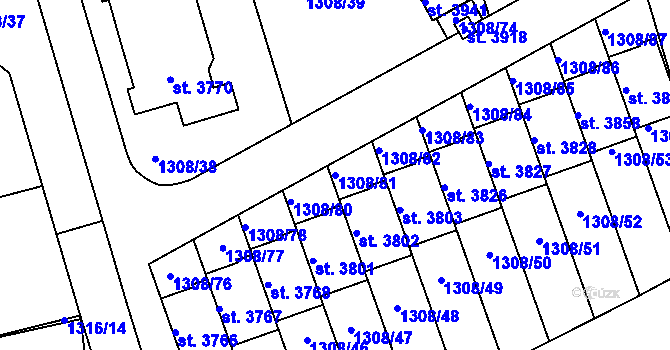 Parcela st. 1308/81 v KÚ Slaný, Katastrální mapa