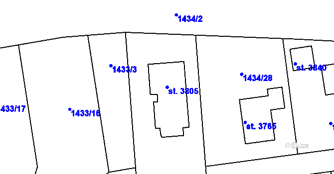 Parcela st. 3805 v KÚ Slaný, Katastrální mapa