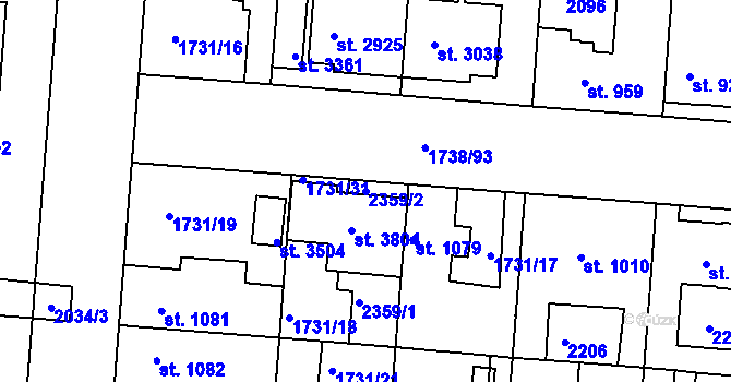 Parcela st. 2359/2 v KÚ Slaný, Katastrální mapa