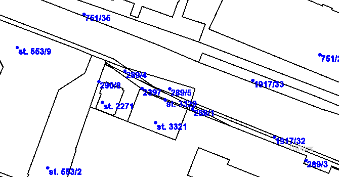 Parcela st. 289/5 v KÚ Slaný, Katastrální mapa