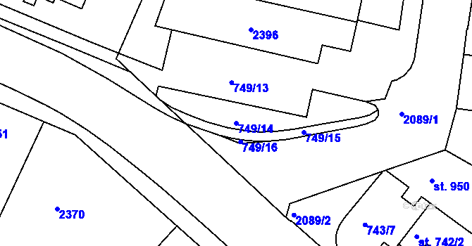 Parcela st. 749/14 v KÚ Slaný, Katastrální mapa