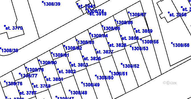 Parcela st. 3827 v KÚ Slaný, Katastrální mapa