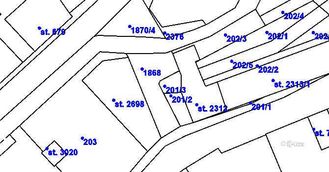 Parcela st. 201/3 v KÚ Slaný, Katastrální mapa