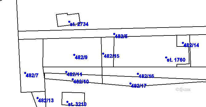 Parcela st. 482/15 v KÚ Slaný, Katastrální mapa