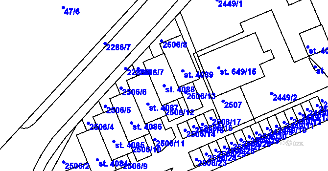 Parcela st. 4088 v KÚ Slaný, Katastrální mapa