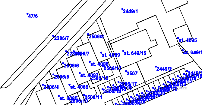 Parcela st. 4089 v KÚ Slaný, Katastrální mapa