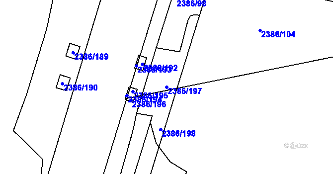 Parcela st. 2386/197 v KÚ Slaný, Katastrální mapa