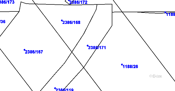 Parcela st. 2386/171 v KÚ Slaný, Katastrální mapa