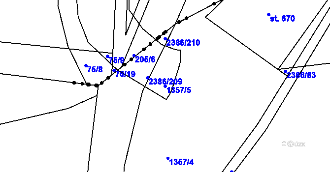 Parcela st. 1357/5 v KÚ Slaný, Katastrální mapa