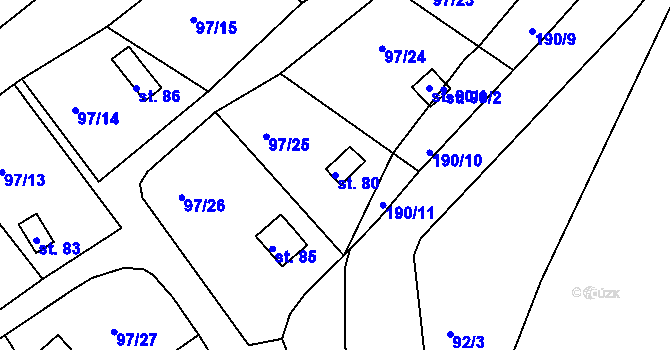 Parcela st. 80 v KÚ Otruby, Katastrální mapa