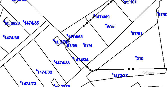 Parcela st. 97/4 v KÚ Otruby, Katastrální mapa