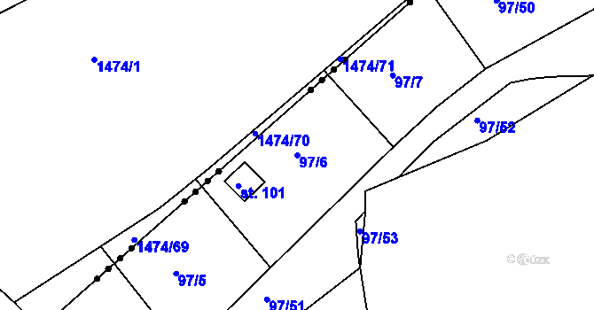 Parcela st. 97/6 v KÚ Otruby, Katastrální mapa