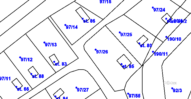 Parcela st. 97/26 v KÚ Otruby, Katastrální mapa