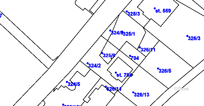Parcela st. 325/9 v KÚ Kvíc, Katastrální mapa