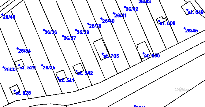 Parcela st. 705 v KÚ Kvíc, Katastrální mapa