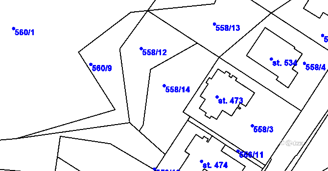 Parcela st. 558/14 v KÚ Kvíc, Katastrální mapa