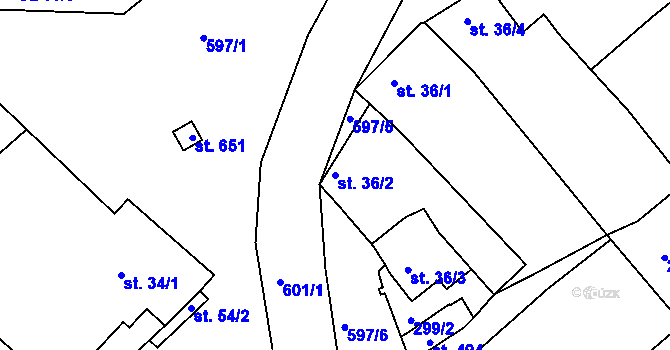 Parcela st. 36/2 v KÚ Kvíc, Katastrální mapa