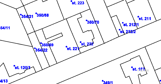 Parcela st. 222 v KÚ Kvíc, Katastrální mapa