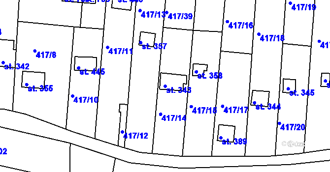 Parcela st. 343 v KÚ Kvíc, Katastrální mapa