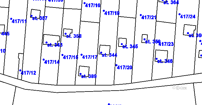 Parcela st. 344 v KÚ Kvíc, Katastrální mapa