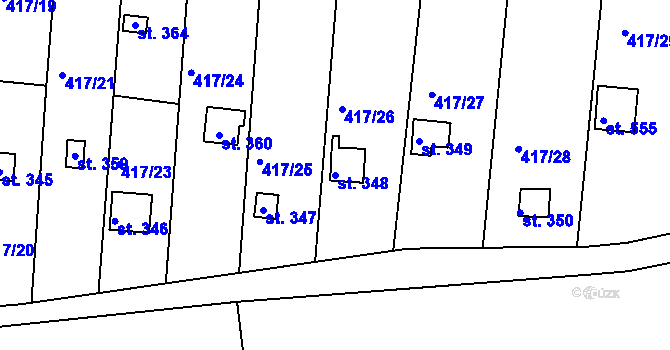 Parcela st. 348 v KÚ Kvíc, Katastrální mapa