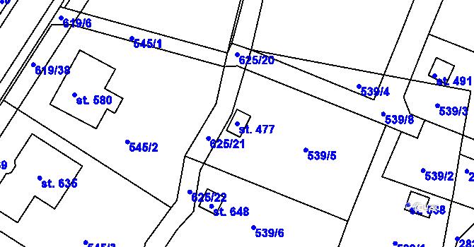 Parcela st. 477 v KÚ Kvíc, Katastrální mapa