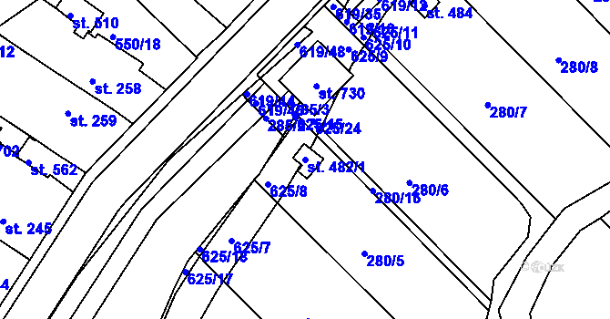 Parcela st. 482/1 v KÚ Kvíc, Katastrální mapa