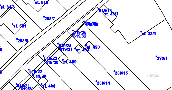 Parcela st. 490 v KÚ Kvíc, Katastrální mapa