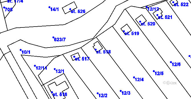 Parcela st. 518 v KÚ Kvíc, Katastrální mapa
